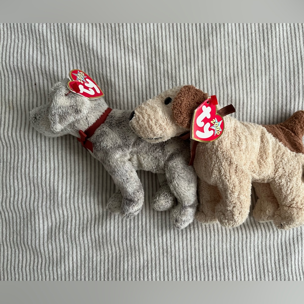 Ty Plush Dog Duo in Cream and Gray